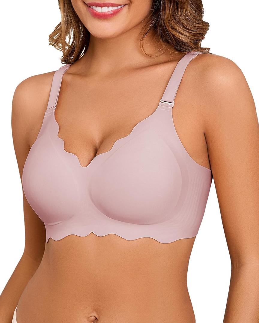 Seamless Bras for Women No Underwire Push Up Bra Full Coverage V-Neck Wirefree Bralettes Soft T-Shirt Everyday Bra (Large, Pink) Seamless Bras for Women No Underwire Push Up Bra Full Coverage V-Neck Wirefree Bralettes Soft T-Shirt Everyday Bra (Large, Pink)