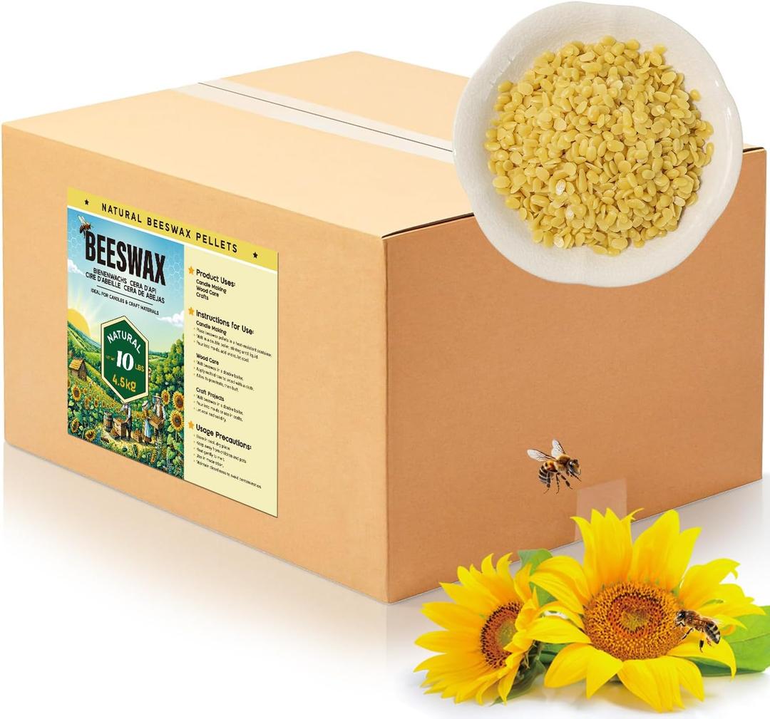 Beeswax Pellets for Candle Making  10lb/20lb  Natural Beeswax for Candles, Lip Balms, and Skincare  Yellow Beeswax for DIY Projects  Ideal for Beginners and Experts10lb