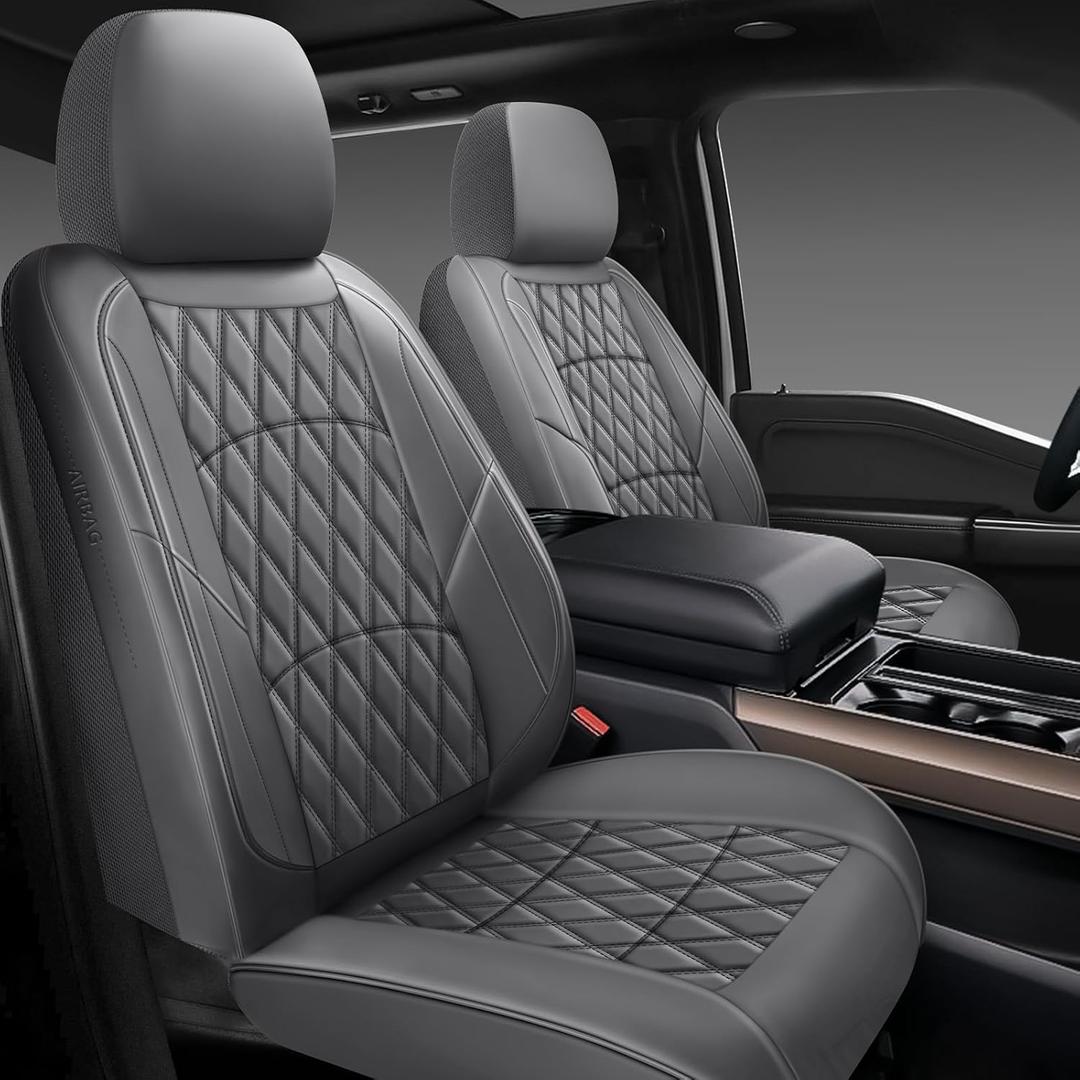 NS YOLO Leather Car Seat Covers,Universal Fit for Most Cars,SUVs and Sedans,Waterproof Luxury Leatherette Cushions, 5 Seats Protectors (Grey, Full Set-5 Seats(Front and Rear))