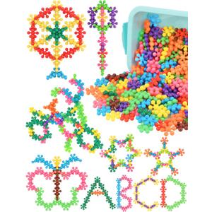 200PCS Interlocking Snowflake Building Block Toy for Kids Ages 3+, Plastic Early Learning Creativity Educational STEM Toy with Carrying Case Safe Material (Rainbow Colors)