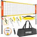 32FT Portable Volleyball Net System for Backyard - Adjustable Height Beach & Grass Court Sand-Resistant Outdoor Training Set with Pro-Grade Volleyball, Pump, Boundary Lines & Carry Bag, (Bright Orange)