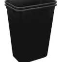 Amazon Basics Rectangular Plastic Office Wastebasket, Easy to Clean, 10 Gallon, Black, 2-Pack