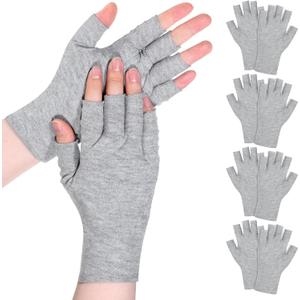 Cotton Fingerless Gloves, 5 Pairs Hand Moisturizer Gloves for Dry Hands 5 Open Fingertips Soft Eczema Gloves for Women Skin Treatment, Hand Spa, Overnight Hydration (Grey)