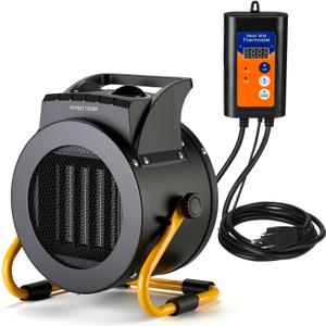 Aarcinhke Greenhouse Heater with Digital Thermostat, 1500W Electric Grow Tent Heaters, 3S PTC Fast Heating, 3 Modes Adjustment, Overheat Protection for Patio, Grow Tent, Greenhouse, Outdoor, Black