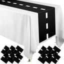 Preboun 12 Pcs Plastic Checkered Table Runner 14 x 108 Inch Racetrack Road Table Runner for Two Fast Car Theme Birthday Racing Party Decor Events Supplies (Black White Race Track)