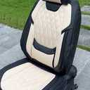 Seat Covers Full Set, Beige Car Seat Covers, PU Leather & Breathable Mesh Seat Protectors, 5-Piece Automotive Seat Covers, Universal Fit for SUVs, Trucks, Sedans