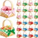 24Pcs Mixed 4 Colors Mini Woven Picnic Baskets S/M Combo with Handles, Satin Bows & 80 Gingham Napkins, Rustic Favor Baskets for Wedding, Baby Shower, Easter, Christmas, Party Favors