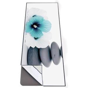 QiyI Yoga Towel with Travel Bag, Microfiber Mat-Sized Hot Yoga Towels, Non Slip Blanket with Corner Pockets, Quick Dry Mat Towel for Bikram, Pilates, Fitness - 70"x26", Pebbles & Blue White Flowers