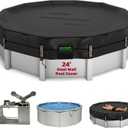 QH.HOME 550D Pool Cover 24 FT Round Above Ground[Upgraded Tear-Proof & Threefold Windproof] wth Pre-Installed Winch and Rope, Durable 4 Foot Overlap & Extra-Thick Designed for Steel WALL Pools