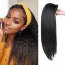 G&T Wig Yaki Straight Half Wig with Braided Hair Band Wear and Go Glueless Wig for Black Women Heat Resistant Synthetic Wigs for Daily Use (24 inch) (Yaki Straight Half Wig-Natural Black)