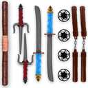 Liberty Imports Ninja Toy Weapons Kids Role Play Set with 2 Katana Swords, 2 SAIS, 4 Shuriken and Bo Staff for Children Dress Up Pretend Play Battles