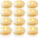 Homemory 12 Pack 3 Flameless Led Floating Candles, 200 Hour Battery Operated Flickering Waterproof Tealights for Cylinder Vases, Centerpieces at Wedding, Party, Pool, Holiday (Ivory Base)