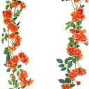 2 Pcs Artificial Flowers Garland for Outdoors Orange Faux Gardenia Garland 12Ft Silk Rose Hanging Vines Floral for Wedding Arch Party Wall Garden Ceremony Backdrop Fence Spring Decor
