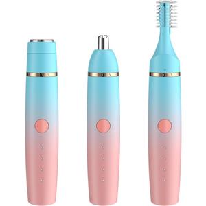 Nose Hair Trimmer for Men and Women, Eyebrow Trimmer, Electric Shaver Razor 3 in 1, Portable, Waterproof and Rechargeable for Ears, Face, Legs (Blue Pink)