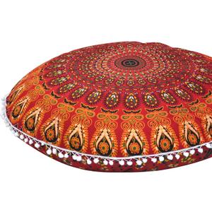 32" Peacock Mandala Bohemian Yoga Meditation Floor Pillow Cover Comfortable Home Car Bed Sofa Cushion Couch Seating Large Zipped Throw (32 inches, Red) (32" x 32" (Pack of 1))