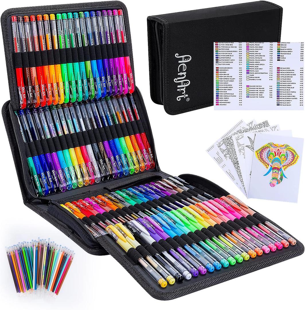 Gel Pens for Adult Coloring Books, 160 Pack Artist Colored Gel Pen with 40% More Ink, Black Case. Perfect for Drawing Doodle Crafts Journaling Planner