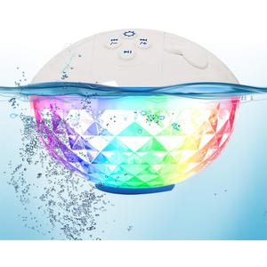 Blufree Floating Pool Speaker with Colorful Lights, Portable Wireless Pool Speaker Bluetooth Waterproof IP68, Built-in Mic & Crystal Clear Sound Floating Hot Tub Speakers for Pools Party Outdoors (White)