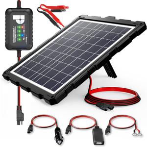 POWOXI-Upgraded-20W-Solar-Battery-Charger-Maintainer, External Smart 3-Stages PWM Charge Controller, 12V Solar Panel Trickle Charging Kit for Car, Marine, Motorcycle, RV, etc (Black)