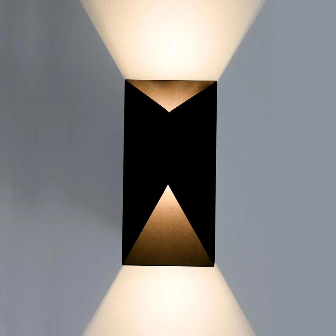 LED Outdoor Wall Lights, Modern Black Exterior Wall Light Fixtures, Dimmable 10W 3000K Up Down Patio Porch Lights Wall Mount Outdoor Sconces for House Yard Hallway  12in.H, 1-Pack