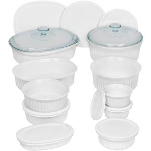 CorningWare French White 20-Pc Ceramic Bakeware Set with Lids Chip and Crack Resistant Stoneware Baking Supplies, Microwave, Dishwasher, Oven, Freezer and Fridge Safe