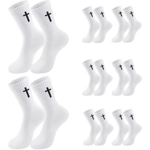 8 Pairs Christian Socks for Men Women,Faith Cross Socks as Gifts for Catholic Men and Pastor (White)