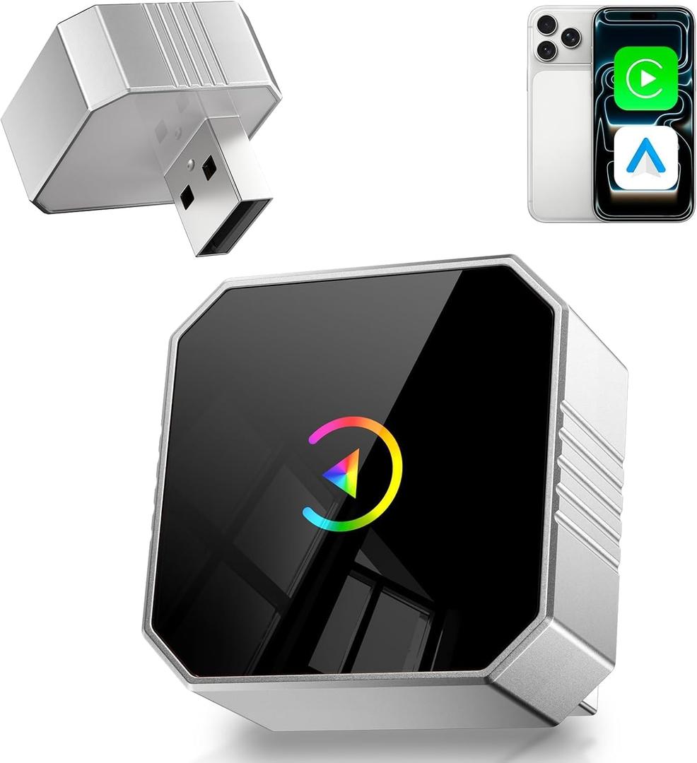 2026 Wireless CarPlay Adapter for iPhone  Android Auto Mini Wired to Wireless Apple Car Play Adapter Plug & Play Compatible for iPhone iOS 10+ Android 11+ with After 2016 Cars (Silver)