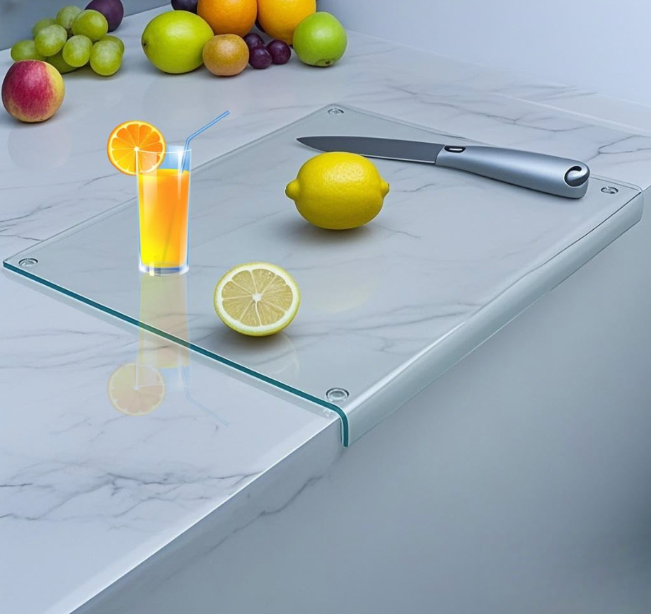 Clear Tempered Glass Cutting Board for kitchen with Counter Lip,Glass Chopping Board, Scratch-Resistant,Non-Slip (Clear)
