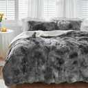 Luxury Faux Fur Shaggy Comforter Set Full/Queen Size, Plush & Sherpa Reversible Comforter Tie Dye Black, 3 Pieces Fluffy Fuzzy Bedding Set Ultra Soft and Warm for Winter (1 Comforter + 2 Pillowcases), Queen 86"x86"
