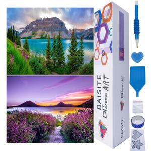 BAISITE Diamond Art Kits for Adults Beginners,2 Pack Round 5D Paint with Diamonds Pictures Full Drill Cross Stitch Home Wall Decor DIY Crafts Kits(12x16 Inches) BSTDPK809-810