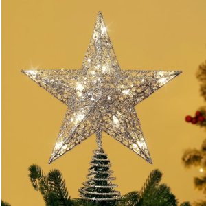 Christmas Star Tree Topper, Silver FivePointed Star Tree Topper with 20 LED Lights and Pearl Beads, Christmas Tree Decorations for Indoor Office Xmas New Year Holiday Tree Decoration