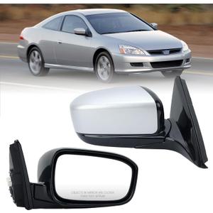 Right Passenger Silver Side Mirror Compatible with Honda Accord 2003-2007 Manual Folding Power Glass Alabaster Silver Metallic Door Mirrors Replace #HO1321152