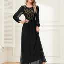 Women's Sequin Evening Dresses Long Sleeves Crewneck Floor Length Chiffon Formal Ball Gowns Dress (Medium, Black)