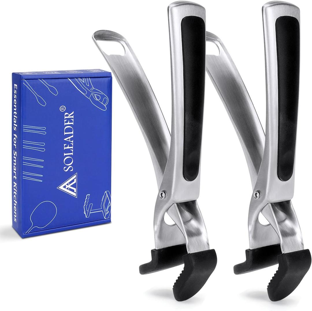 SOLEADER Plate Gripper Compatible With Pizza Pan,Non-Slip Pan Gripper,Hot Plate Bowl Retriever with Food Out from Pots,For Egg Custard For Jidangeng,For Microwave Toaster Oven Steamer,Pack of 2 (Horizontal Draw Tongs)