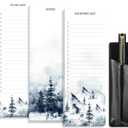 Epakh 3 Sets Grocery List Magnetic Notepad for Fridge with PU Leather Pen Holder Refrigerator Note Pad Magnet Shopping List Memo Notepads 3 x 7.9 Inch(Ink Painting)