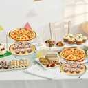GRETJOB 12 Pcs Pizza Pan Riser Stand Set, 4 Metal Pizza Table Stands + 4 Nonstick Pizza Pans + 4 Pie Servers, Gold Pizza Rack & Tray for Baking, Dessert, Cheese, Party, and Restaurant Use (Gold)
