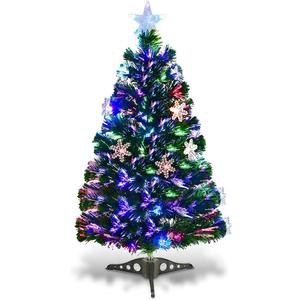 Goplus 3FT Pre-Lit Fiber Optic Artificial Christmas Tree, with Multicolor Led Lights and Snowflakes (3 FT) (Green)
