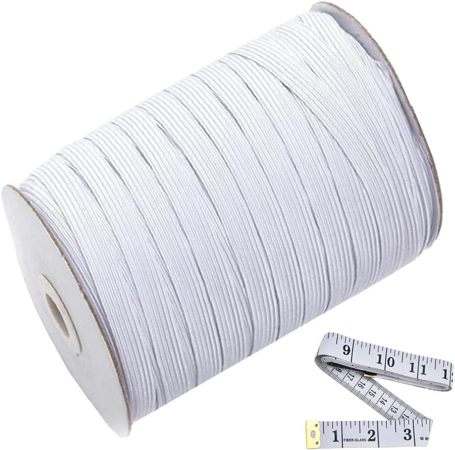 Abbaoww 144 Yards Elastic Band 3/8 inch Wide, High Stretchy White Knit Elastic Band for Sewing Waistband Pants DIY Projects