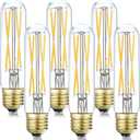 T10 Led Bulb, Dimmable 8W Led Tubular Bulbs, 75-100 Watt Incandescent Bulb Equivalent, 3000K Soft White, Clear Glass, E26 Base Lamp Bulb, for Cabinet Display Cabinet etc, 6 Pack. (Soft White)