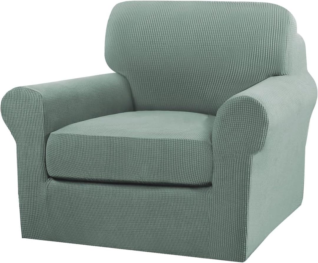 Turquoize 2 Piece Chair Covers Chair Slipcovers for Living Room Armchair Couch Cover Chair Sofa Cover with Individual Cushion Covers Furniture Cover for Chairs Feature Thick Fabric (Chair, Dark Cyan)