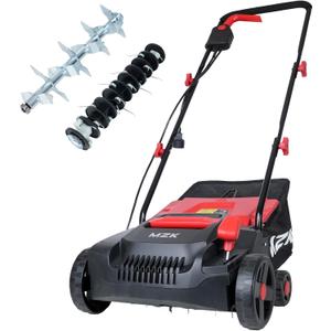 MZK 13-inch 13-Amp 2-in-1 Electric Dethatcher and Scarifier w/Removeable 4-Position Height Adjustment,Lawn dethatcher w/8-Gallon Thatch Collection Bag,Keep Lawn Health (Red)