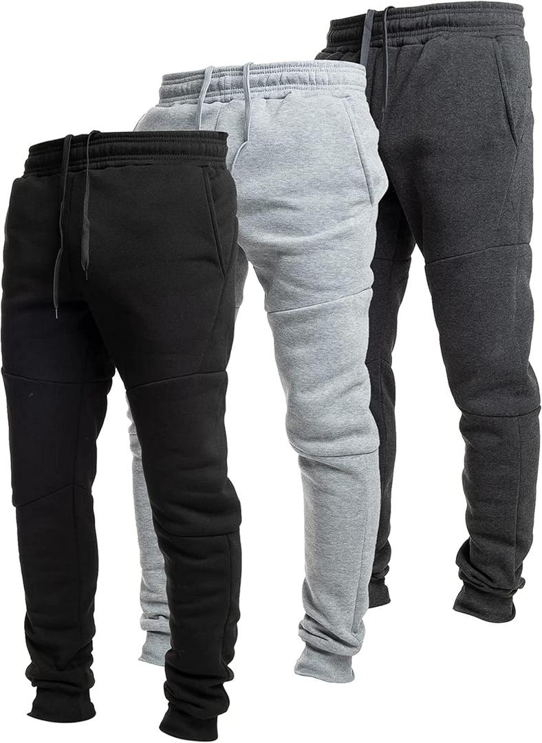 Ultra Performance 3 Pack Fleece Active Tech Joggers for Men, Men's Sweatpants with Zipper Pockets (XL)