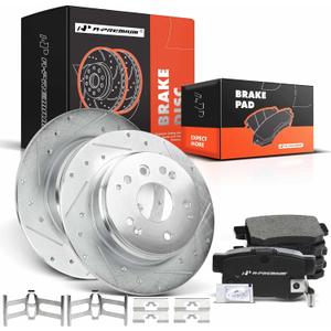 A-Premium 11.10 inch (282mm) Rear Drilled and Slotted Disc Brake Rotors + Ceramic Pads Kit Compatible with Select Acura and Honda Models - TL 2004-2008, Element 2004-2011, 6-PC Set