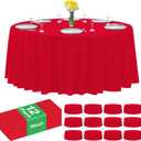 12 Pack Premium Red Plastic Table Cloth, 96 Inch Round Tablecloth, Disposable Tablecloth Plastic Table Cover for Parties, Red