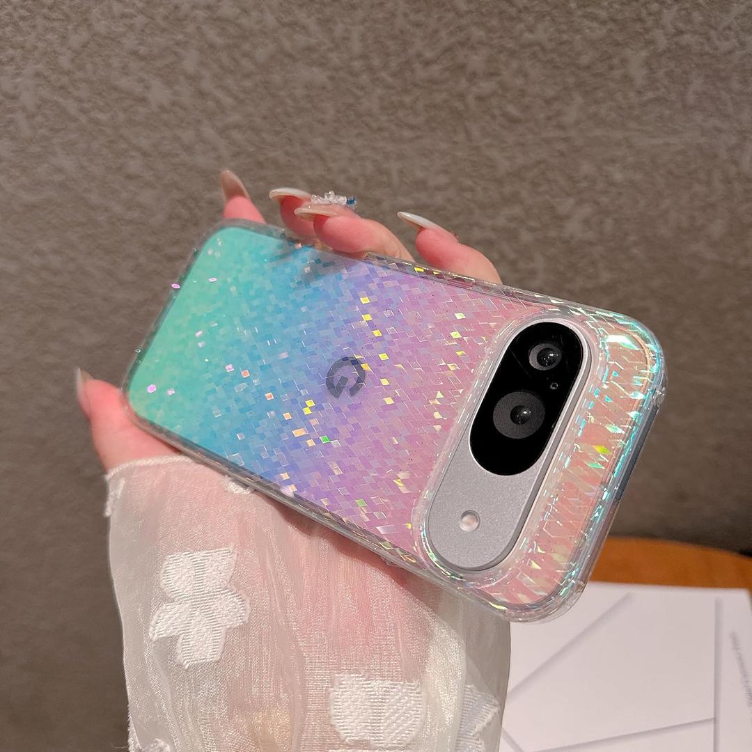 Magnetic for Google Pixel 10/10Pro Case Women, [Holographic Iridescent Color Changing Effect] Fashion Slim Cute and Unique Matt Protective Phone Cover for Pixel 10/10 Pro (Rhombus - Fluorescent Iridescent)