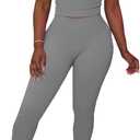 HBQ Women Two Piece Outfits Workout Sets Ribbed Casual Jogging Suits Short Sleeve Tracksuits (Small, Dark Grey)