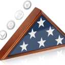 Flag Display Case for Burial Flag, 9.5x5' Wooden Military Flag Box Case Display for Wall or Table Top, Flag Holder for Veteran Burial Flag Display Case, Military Flag Frame (Brown)