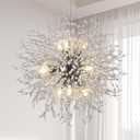 Sputnik Dining Room Chandelier, Modern Dandelion Hanging Lamp, Crystal Beaded Lighting, Round 9-Light Pendant Light Fixtures for Kitchen Island Bedroom Living Room Entryway (Chrome, D19.6inch)