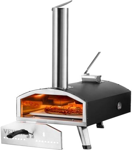 VEVOR OUTDOOR Pizza Oven, 12 Inch Wood Fired Pizza Ovens, Pellet Pizza Stove with Thermometer, Portable Pizza Maker for Outside Backyard Patio Camping, Pizza Stone, Carry Bag, Shovel, Black