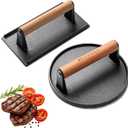 Bellemain Heavy-Duty Cast Iron Grill Press Set  Perfect Smash Burger Press & Steak Tool with Ergonomic Wood Handle for Pro-Level Searing on Griddle, Skillet, or BBQ (7 Round and Rectangle)