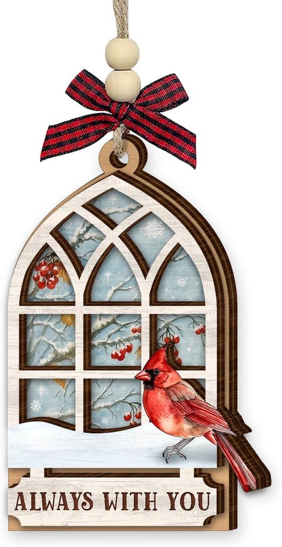 2 x Cardinal Christmas Ornaments 2025 - Wooden Memorial Ornaments for Loss of Loved One, Mom, Dad, Grandparents, Remembrance Hanging Ornament - Red Cardinal Sympathy Bereavement Gifts